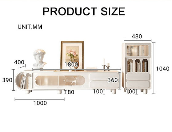 Odelette Living Room Set, Odelette TV Stand And Sideboard, Cream with dark brown sideboard