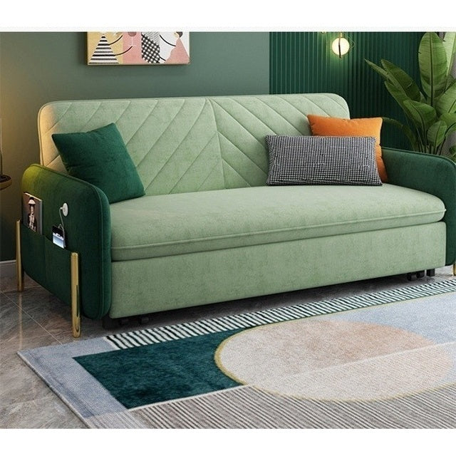 Aditi Two Seater Sofa Bed, Green with u shape sofa bed
