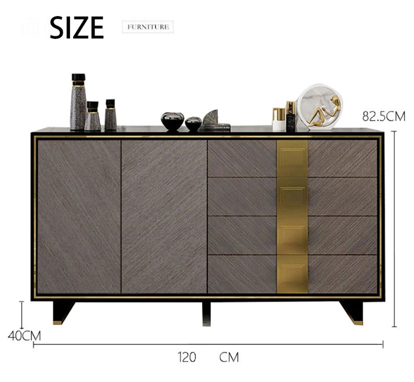 Large Sideboard, Grey & Gold with white gloss sideboard