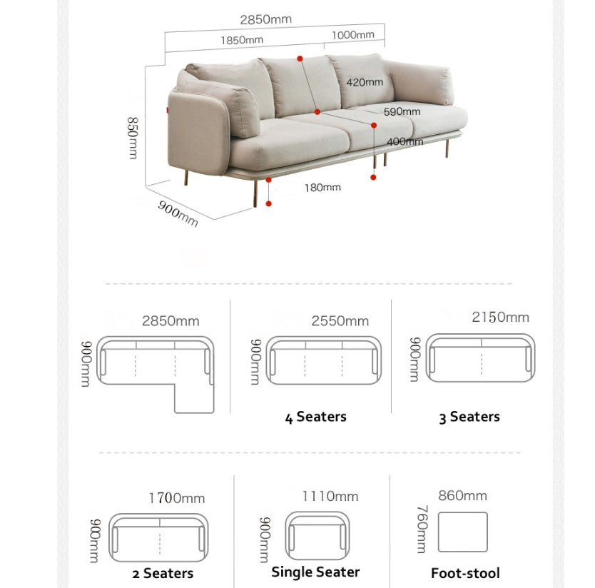 Two Seater, Three Seater, Modular Sofa, Off-White Cotton Linen with sofa bed corner