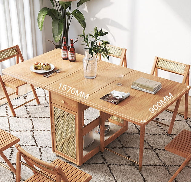 Nydia Foldable Dining Table Set With Storage, Rattan, Solid Wood with small dining table with 2 chairs