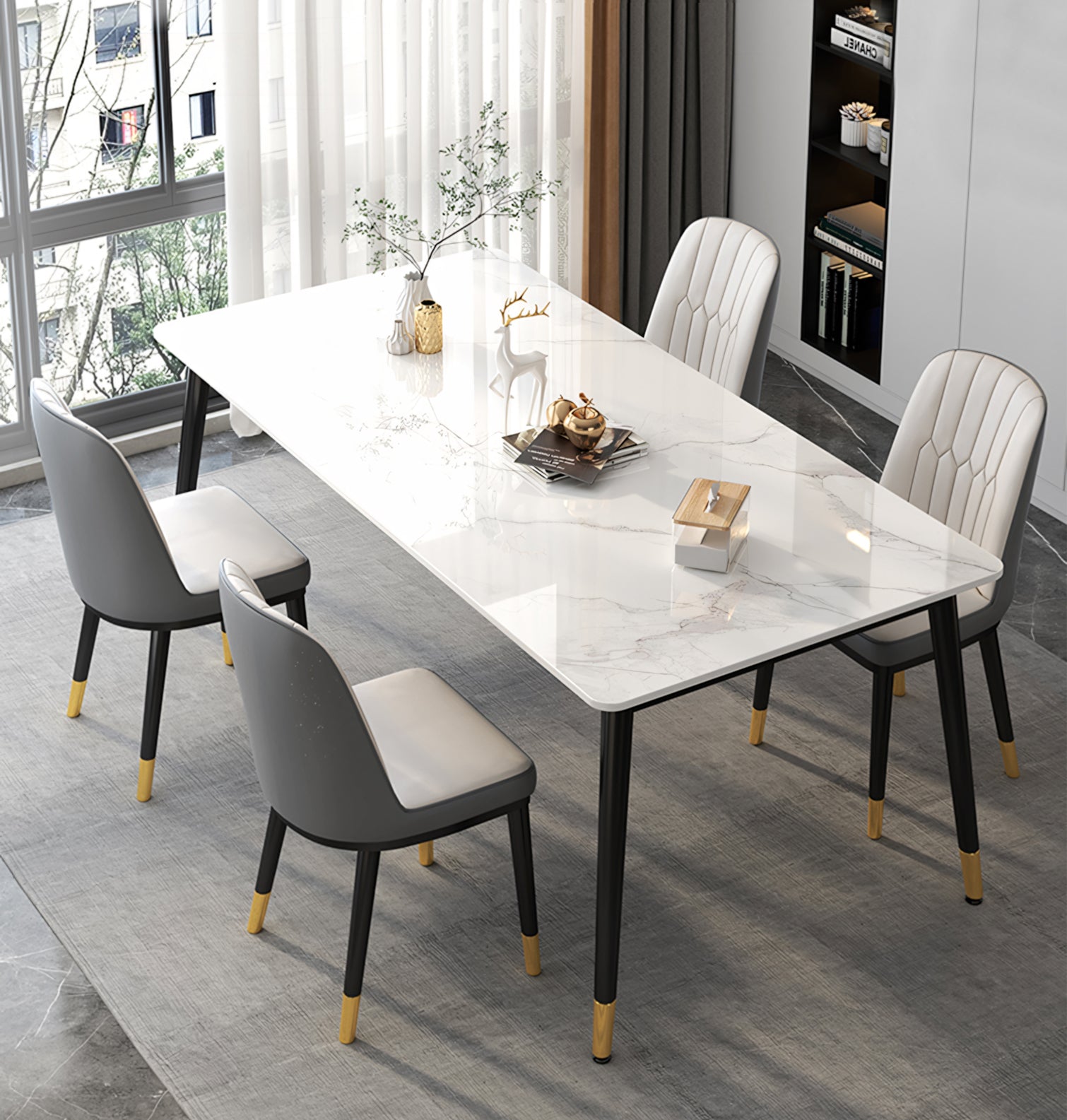 Malvern Dining Table, White with dining room table outside