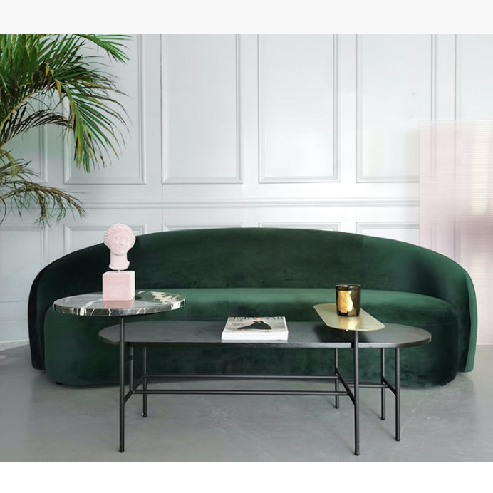 Detail view of Julep Modern Curved Three Seater, Four Seater Sofa, Velvet with curved small sofas