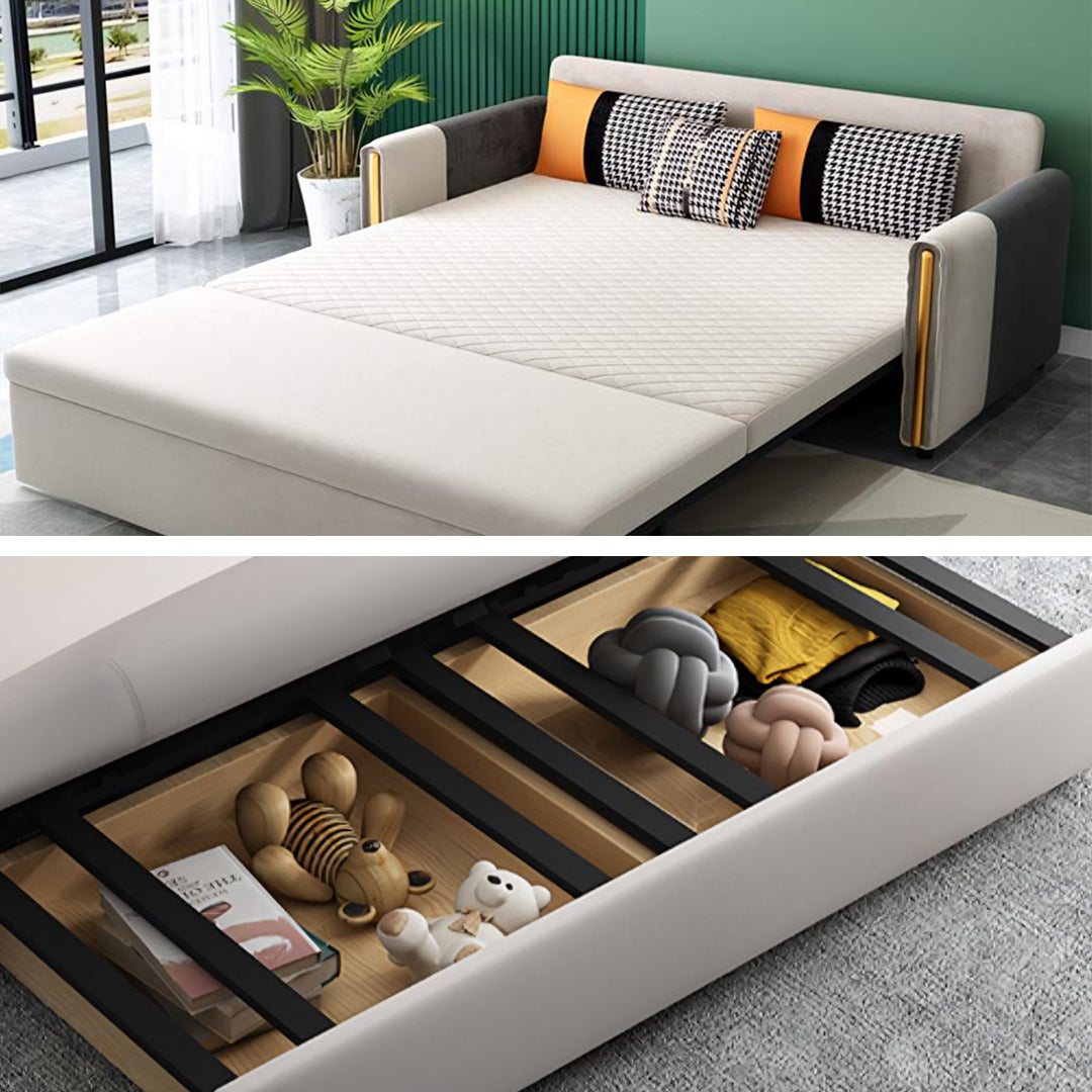 Detail view of Imelde Two Seater Sofa Bed, Linen with good sofa bed