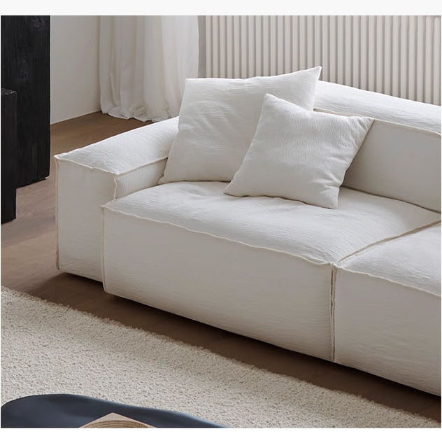 Zaavan Three Seater Sofa, Modular Sofa, White Linen with glass top dining table