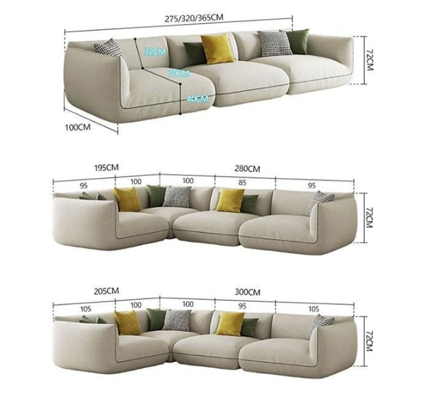 TOFU Agnes Three Seater Corner Sofa, Suede, Modular Sofa with right hand leather corner sofa