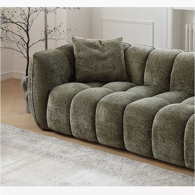 Winslow Pumpin Two Seater, Three Seater Sofa, Boucle, side view of dining room table that seats 6