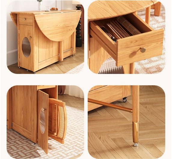 Ainsley Folding Extendable Dining Table, Wood with folding round dining table