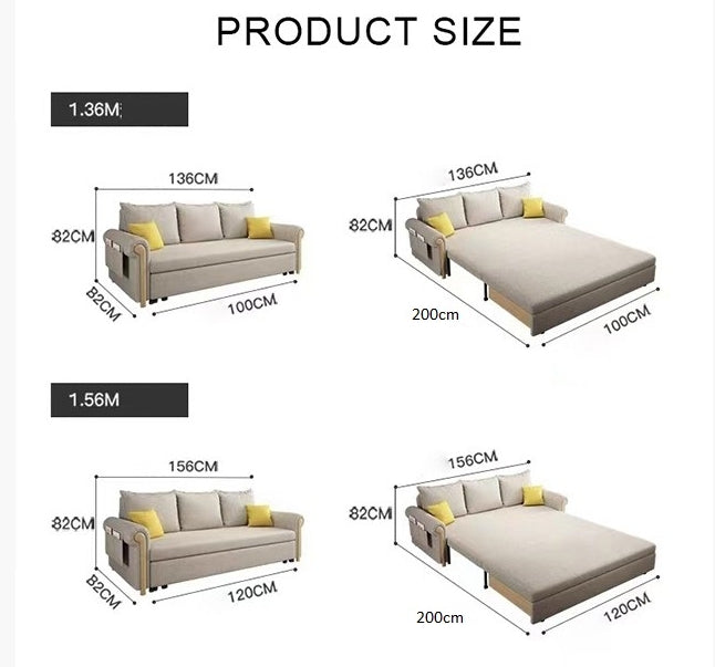 Braylene Two Seater Sofa Bed, Linen with sofa corner bed with storage