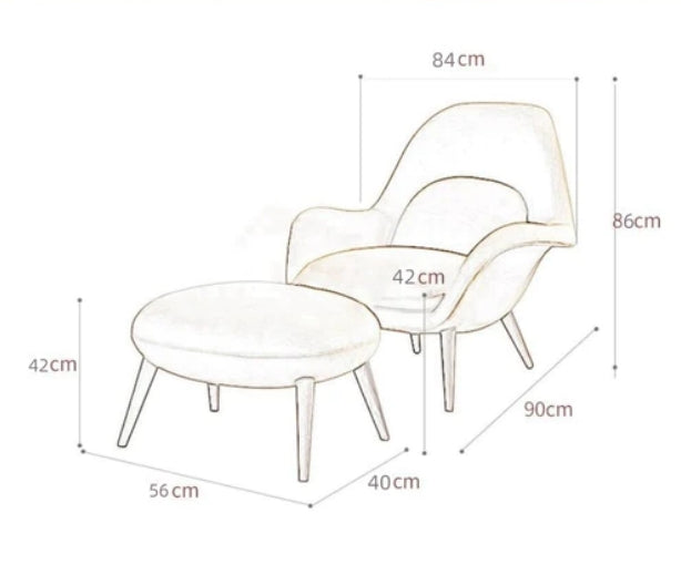 Fredericia Swoon Armchair And Footstool, Velvet with wooden sideboard