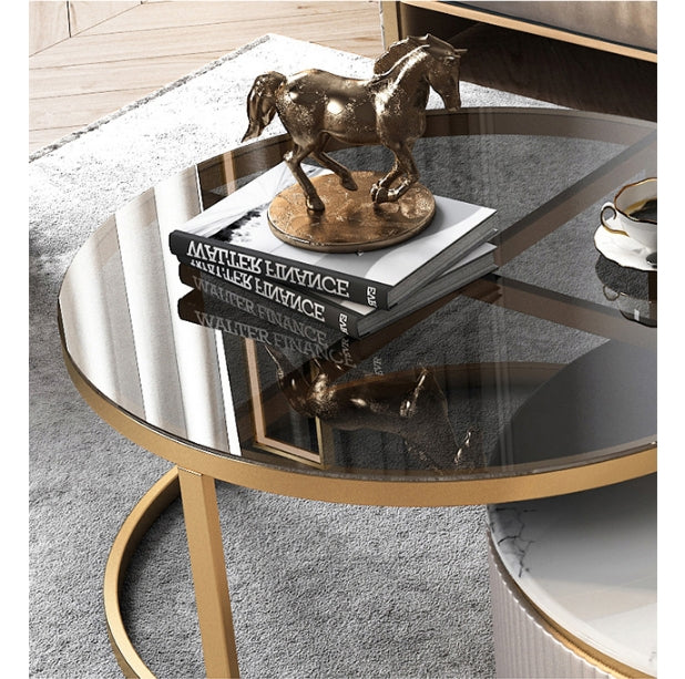Bell Nesting Coffee Table Set, White & Gold with extending dining table and chairs