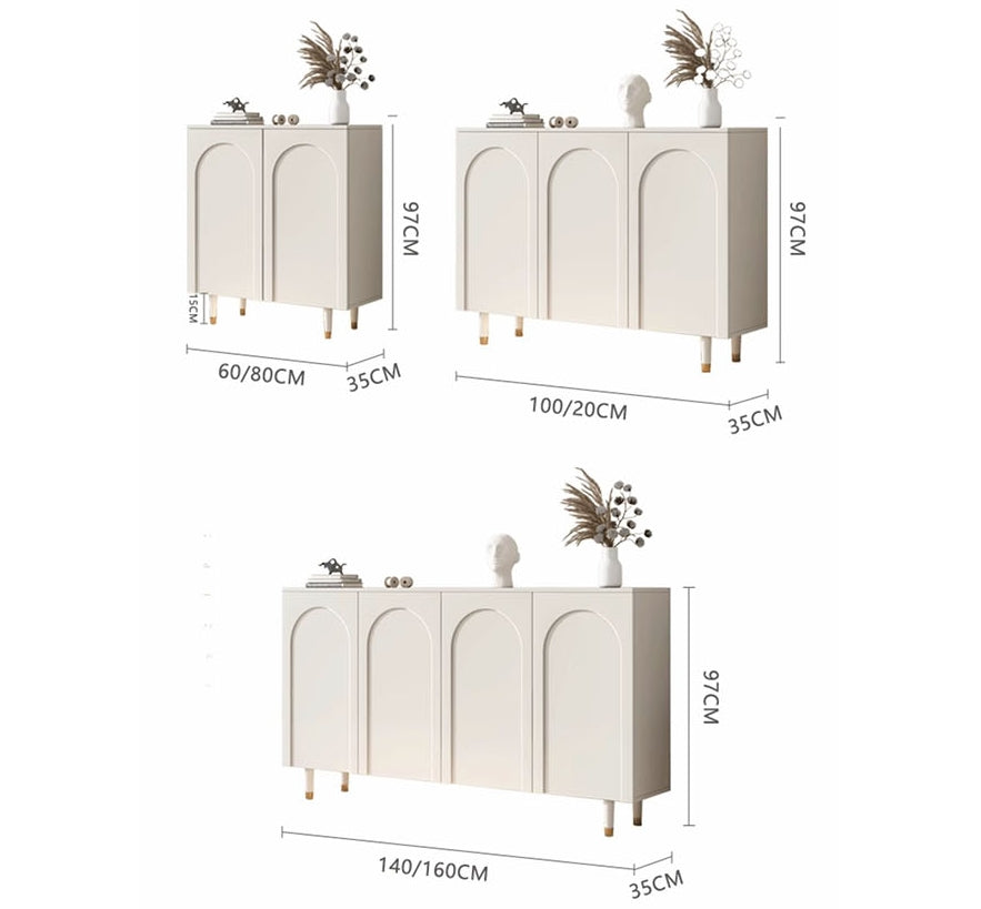 Mia Shoe Storage, Cream with oak and black sideboard