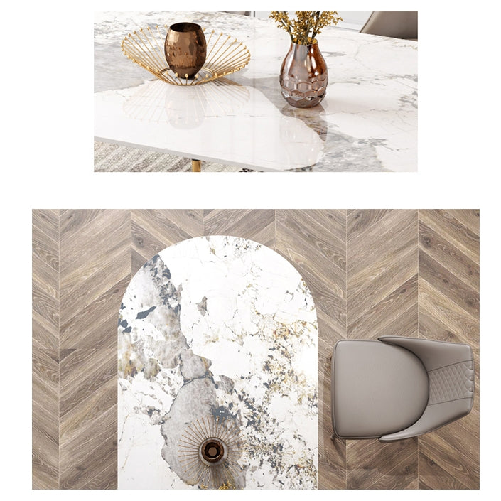 Costanza Dining Table, Sintered Stone, White in a lifestyle setting with dining table with gray chairs