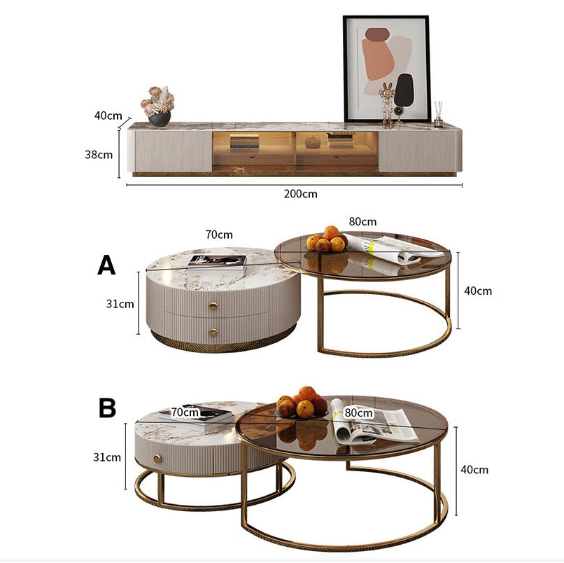 Eden II Living Room Coffee Table Set, TV Stand with white sideboards for living room