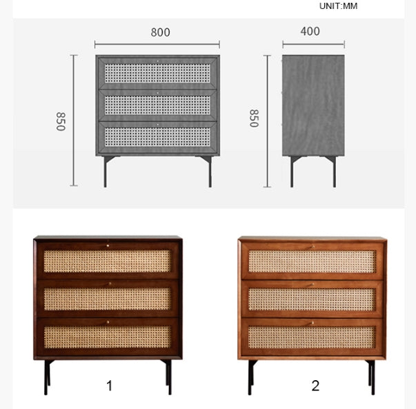 Xavier Sideboard, Side Cabinet, Rattan with high gloss white sideboard