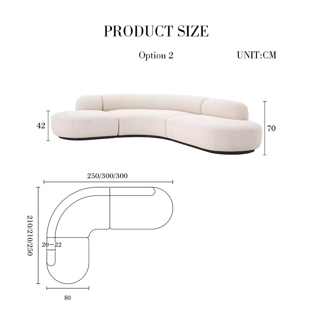 Eulalia Cream Curve Three Seater Sofa, Corner Sofa, Boucle with corner sofa bed 3 seater