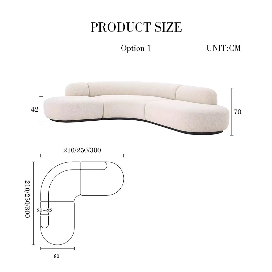 Eulalia Cream Curve Three Seater Sofa, Corner Sofa, Boucle with corner sofa bed pull out