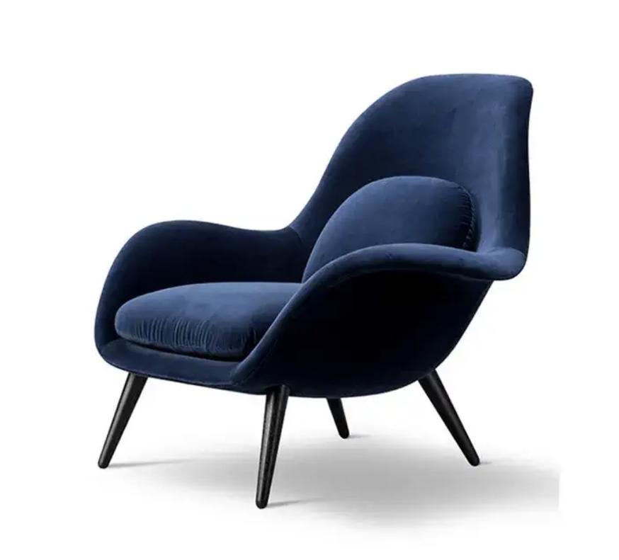 Fredericia Swoon Armchair And Footstool, Velvet with large sideboard