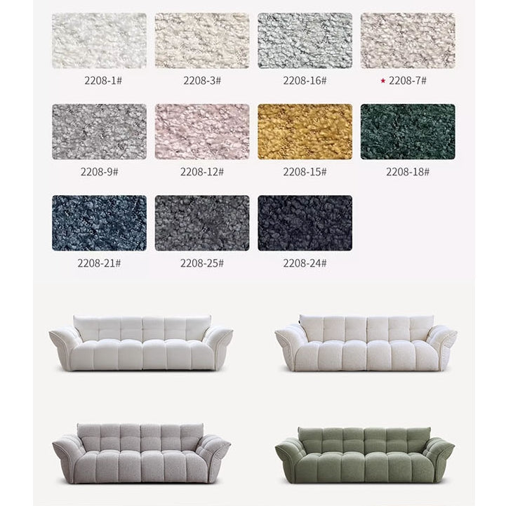 Tristin Two Seater, Three Seater Sofa, Boucle with dining chairs with round table