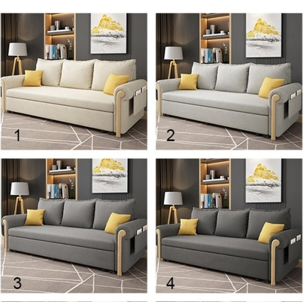 Braylene Two Seater Sofa Bed, Linen with u shaped sofa bed