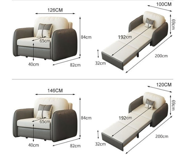 Caio Single Sofa Bed, Leathaire with single chair sofa bed