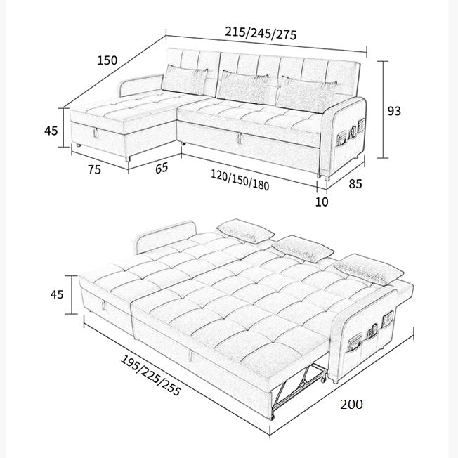 Three Seater Sofa Bed, L Shape Sofa Bed With Storage, Linen with sofa bed small