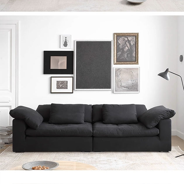 Ransom Two Seater Sofa, Linen with small square dining table