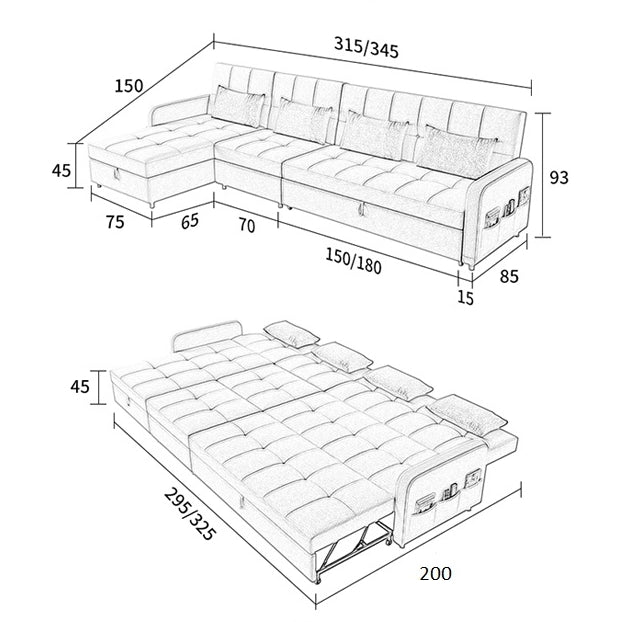 Three Seater Sofa Bed, L Shape Sofa Bed With Storage, Linen with sofa bed next