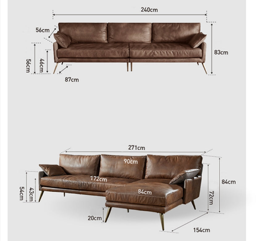 Luna Three Seaters Sofa, Three Seater Corner Sofa, Real Leather with corduroy corner sofa