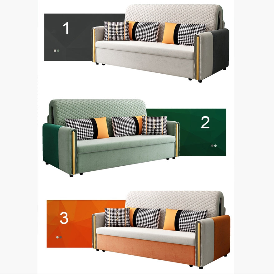 Imelde Two Seater Sofa Bed, Linen with leather couch with sofa bed