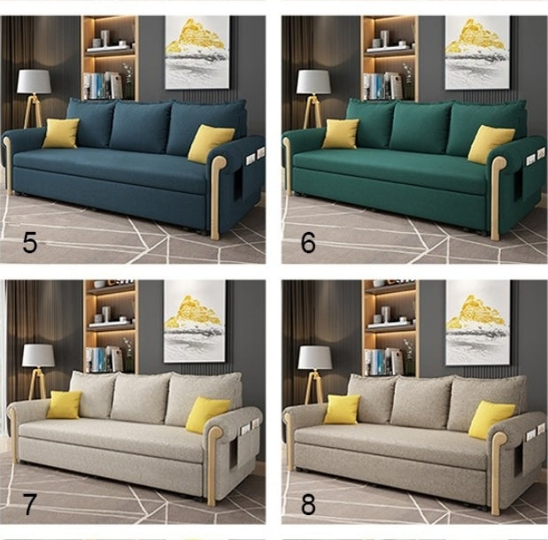 Braylene Two Seater Sofa Bed, Linen with velvet sofa bed