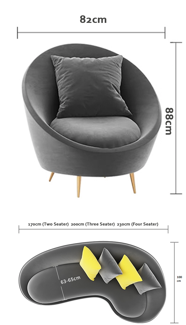 Slender Modern Armchair, Velvet For Clearance with white curved sofa