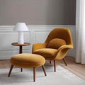 Fredericia Swoon Armchair And Footstool, Velvet with oak sideboard oak