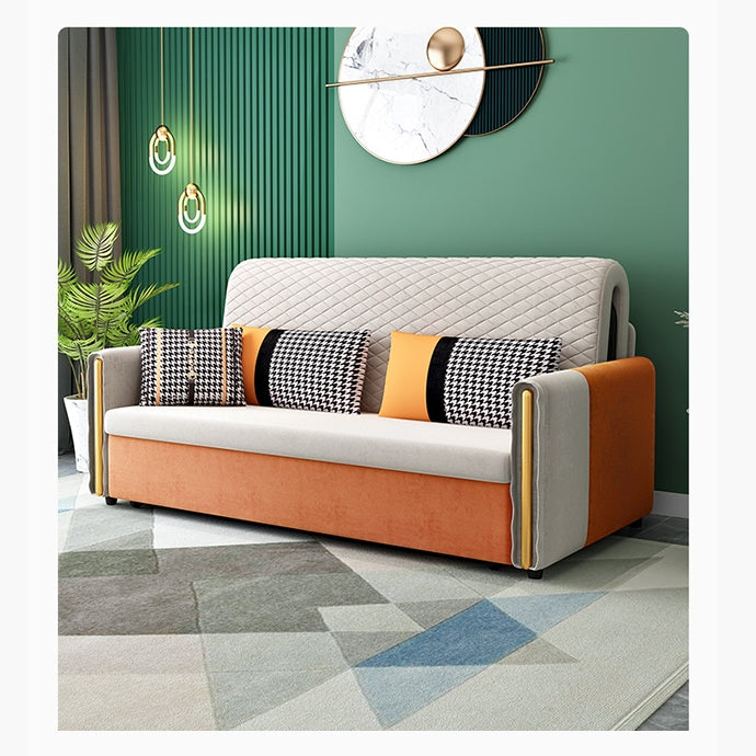 Imelde Two Seater Sofa Bed, Linen with leather sofa and sofa bed