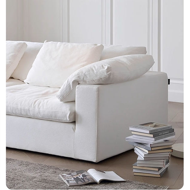 Ransom Two Seater Sofa, Linen with round dining table for 8