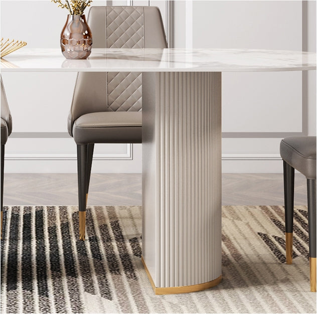 Costanza Dining Table, Sintered Stone, White with foldable dining table with chairs