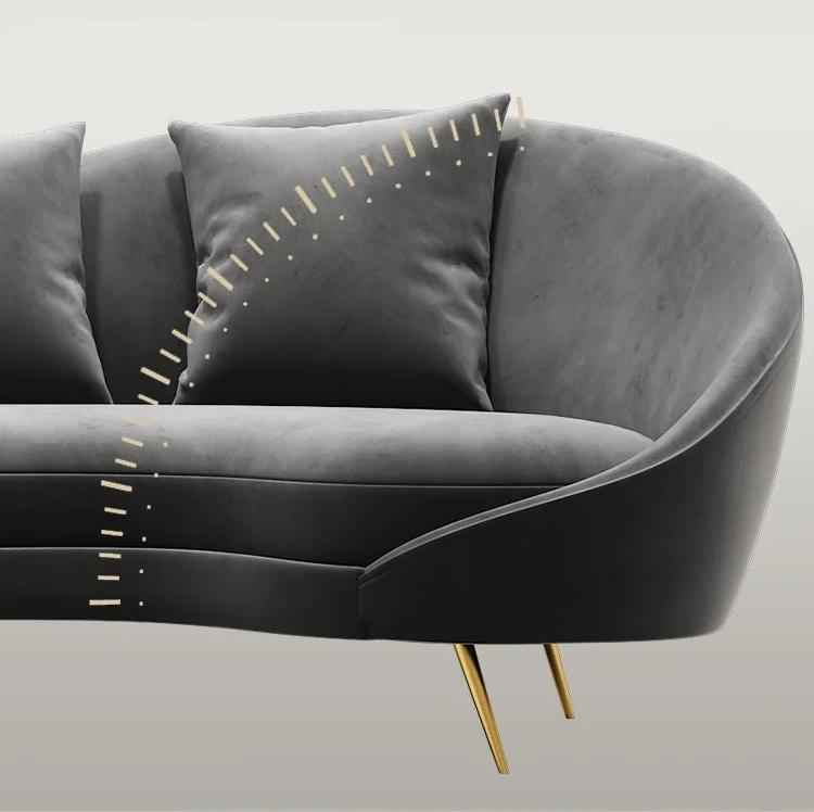 Slender Modern Curved Two Seater, Three Seater Sofa, Velvet with corner sofa with curved corner