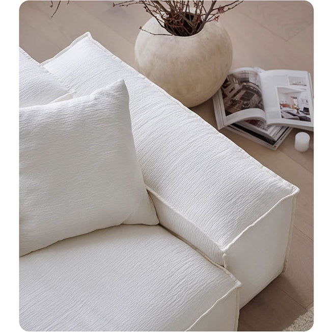 Zaavan Three Seater Sofa, Modular Sofa, White Linen with glass dining table with chairs