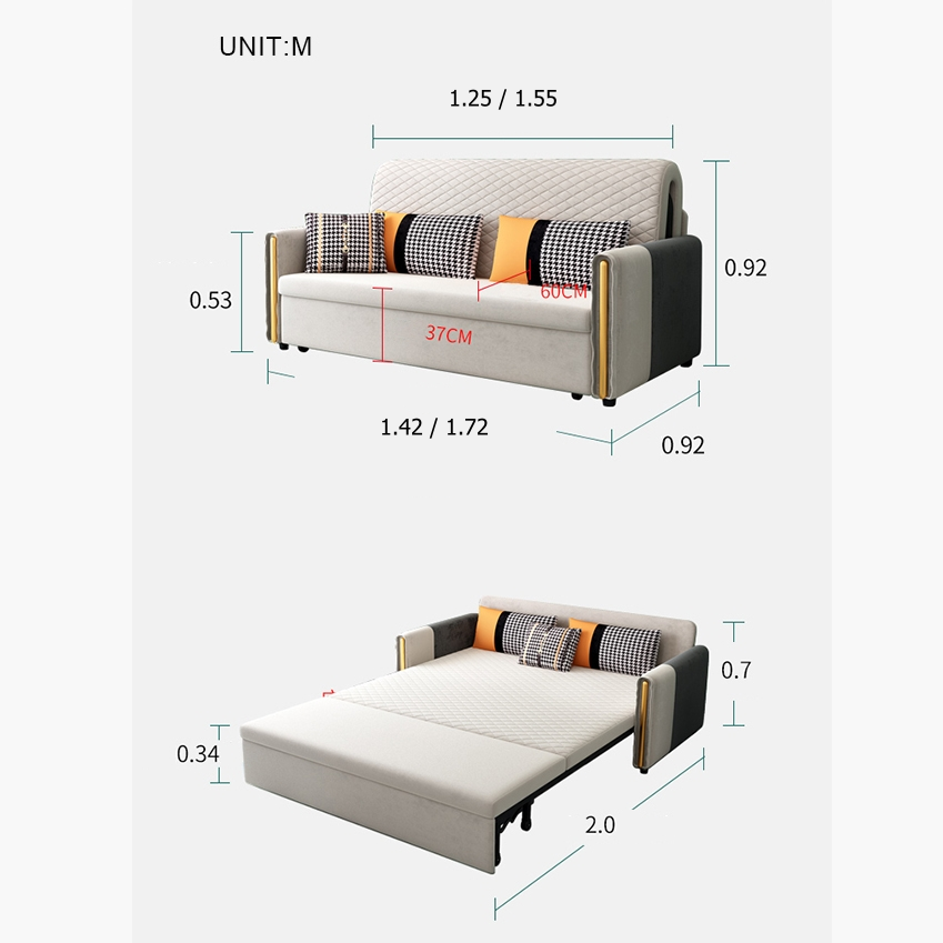 Imelde Two Seater Sofa Bed, Linen with small sofa beds