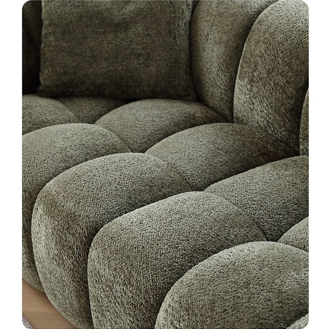 Winslow Pumpin Two Seater, Three Seater Sofa, Boucle with dining room wood table and chairs