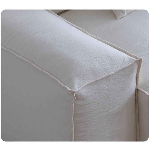 Zaavan Three Seater Sofa, Modular Sofa, White Linen with glass top tables dining room