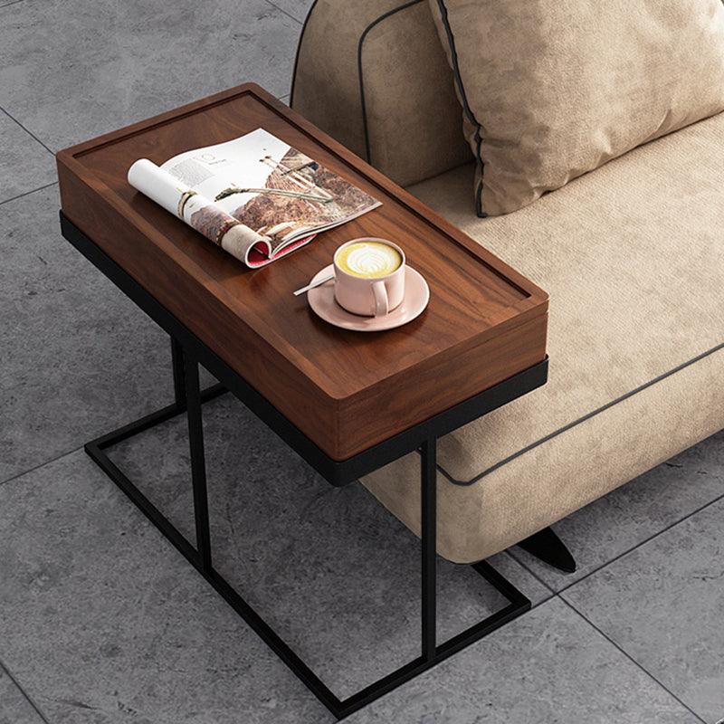 Detail view of Hay Storage Side Table, Walnut with fold up dining table
