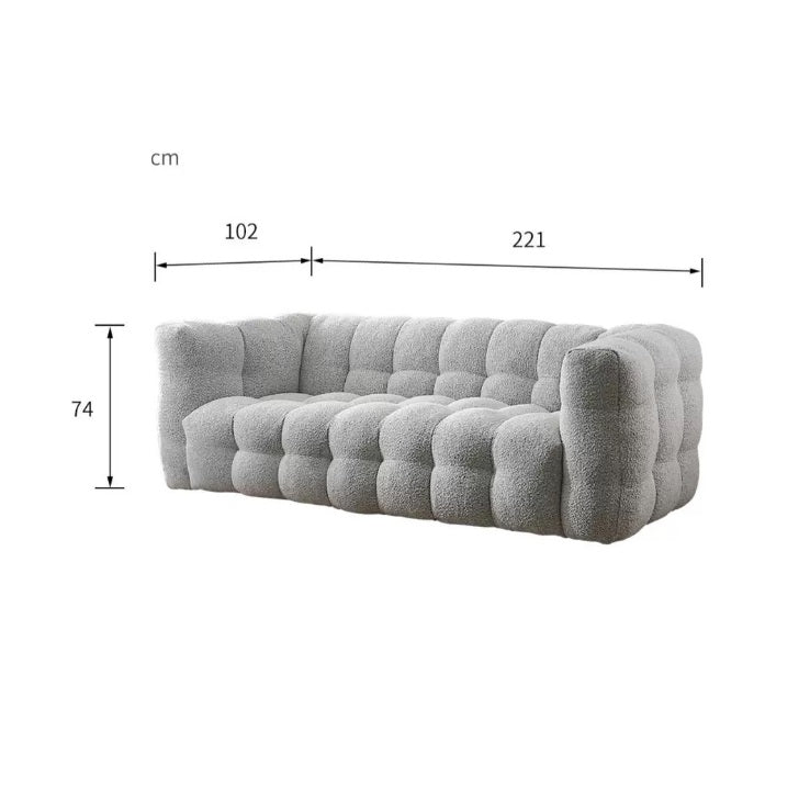 Zobah Two Seater, Three Seater Sofa, Grey Boucle with extending wooden dining table