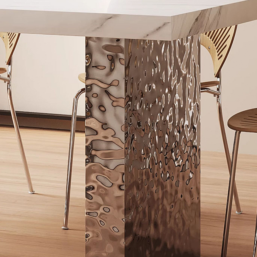Madison Dining Table, White Sintered Stone & Acrylic with wooden circular dining table