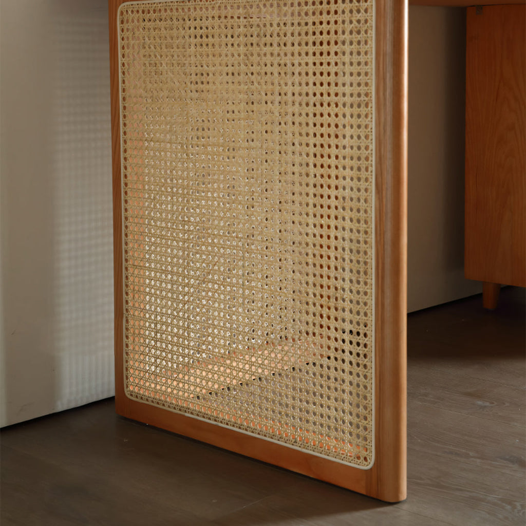 Anya Office Desk With Storage & Office Chair, Ash Wood & Rattan with modern office desks for home