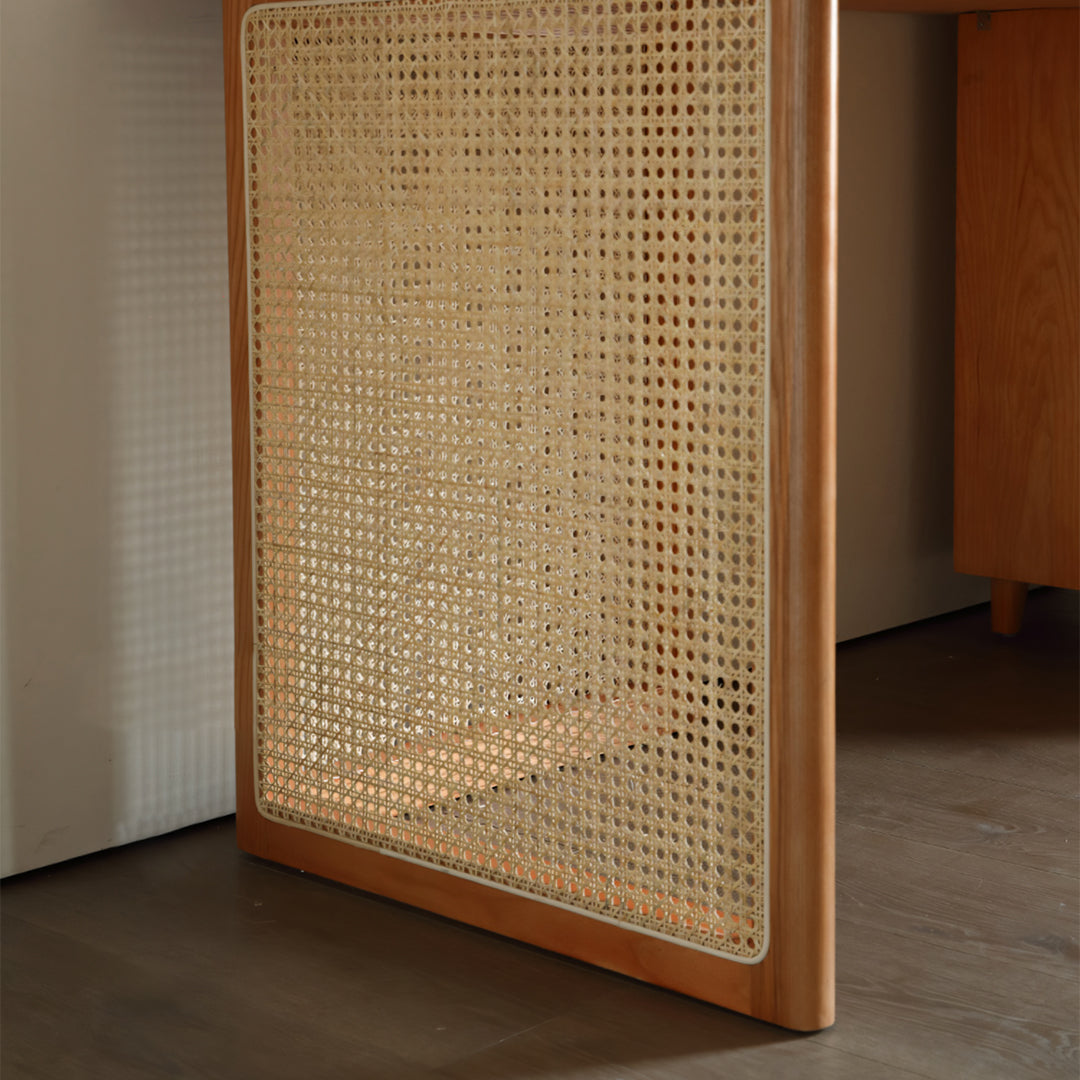 Anya Office Desk With Storage & Office Chair, Ash Wood & Rattan with modern office desks for home