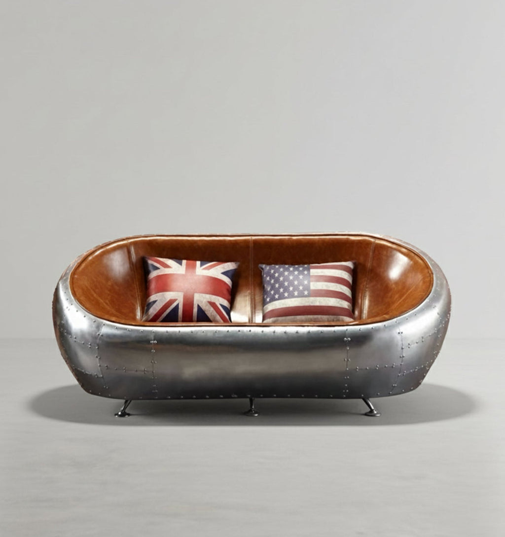 Aviator Airplane Tub Two Seater Sofa, Aluminum Loveseat-Weilai Concept