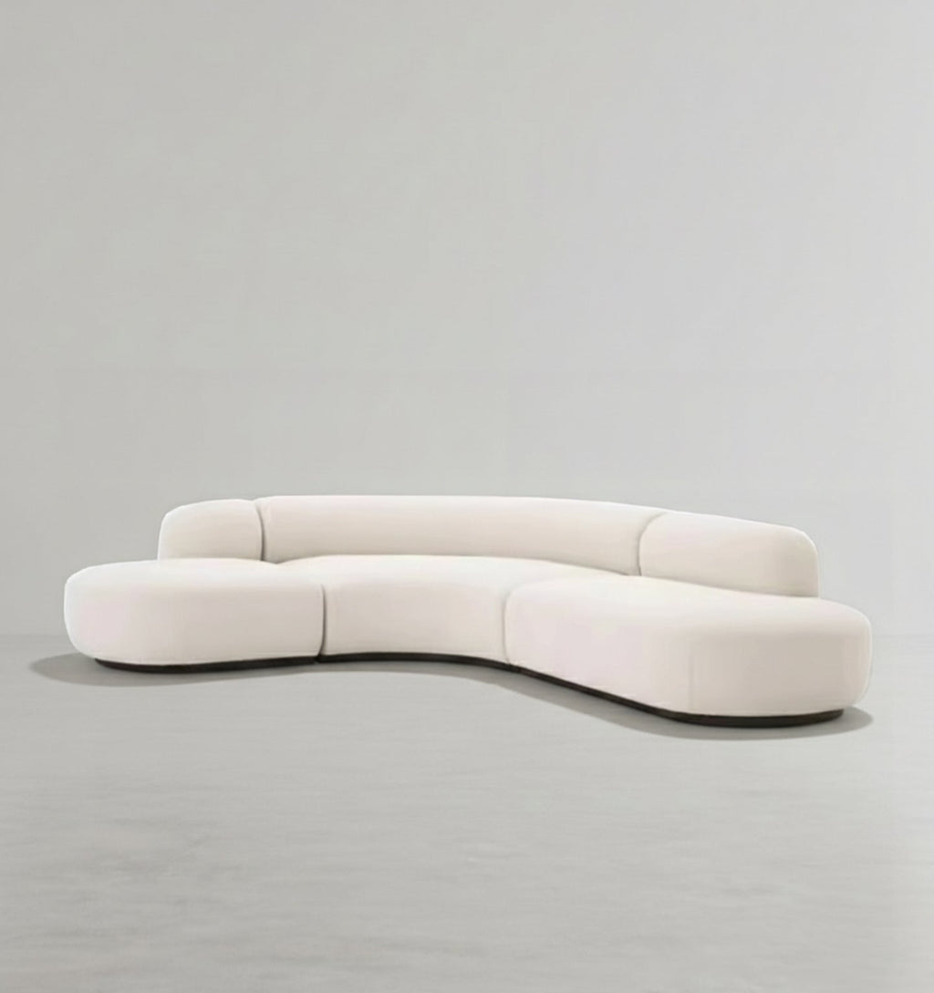 Detail view of Eulalia Cream Curve Three Seater Sofa, Corner Sofa, Boucle with chunky corner sofa