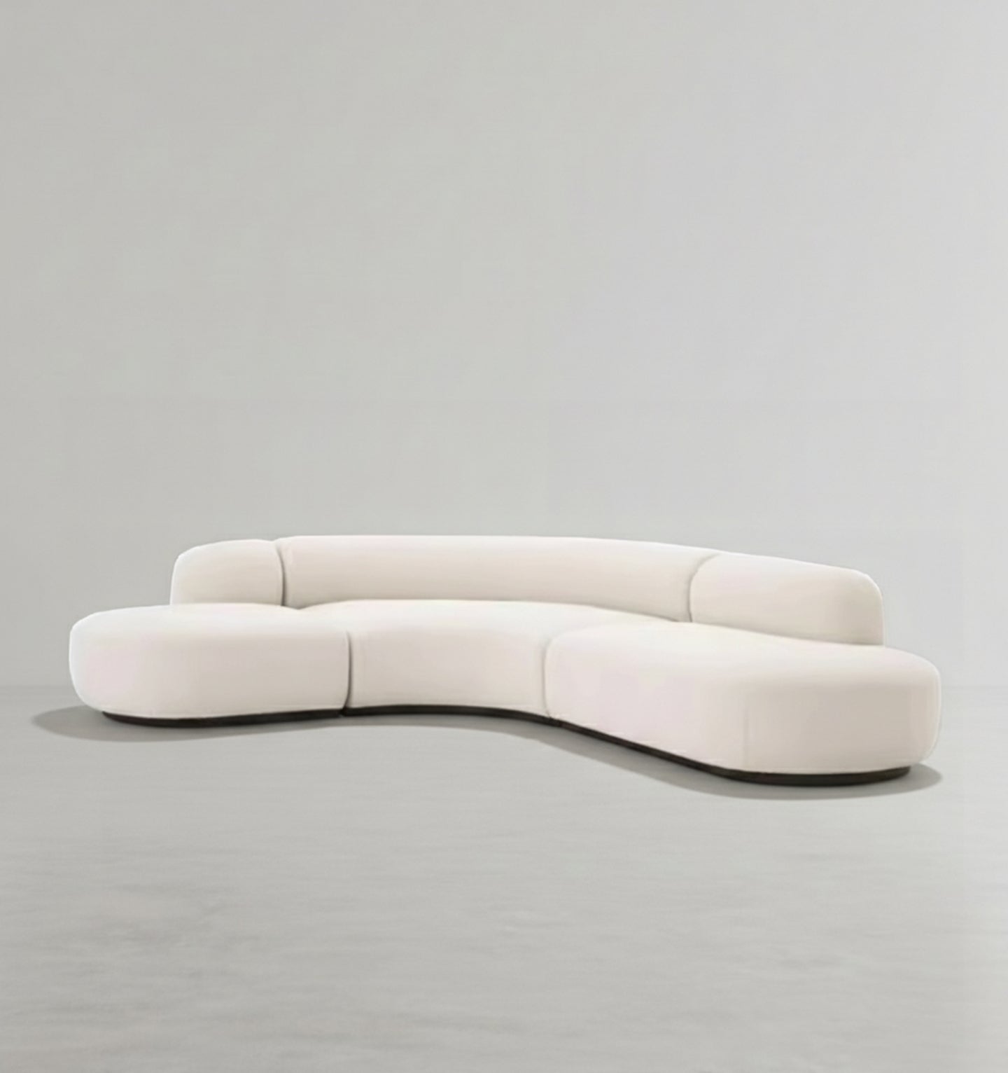 Detail view of Eulalia Cream Curve Three Seater Sofa, Corner Sofa, Boucle with chunky corner sofa