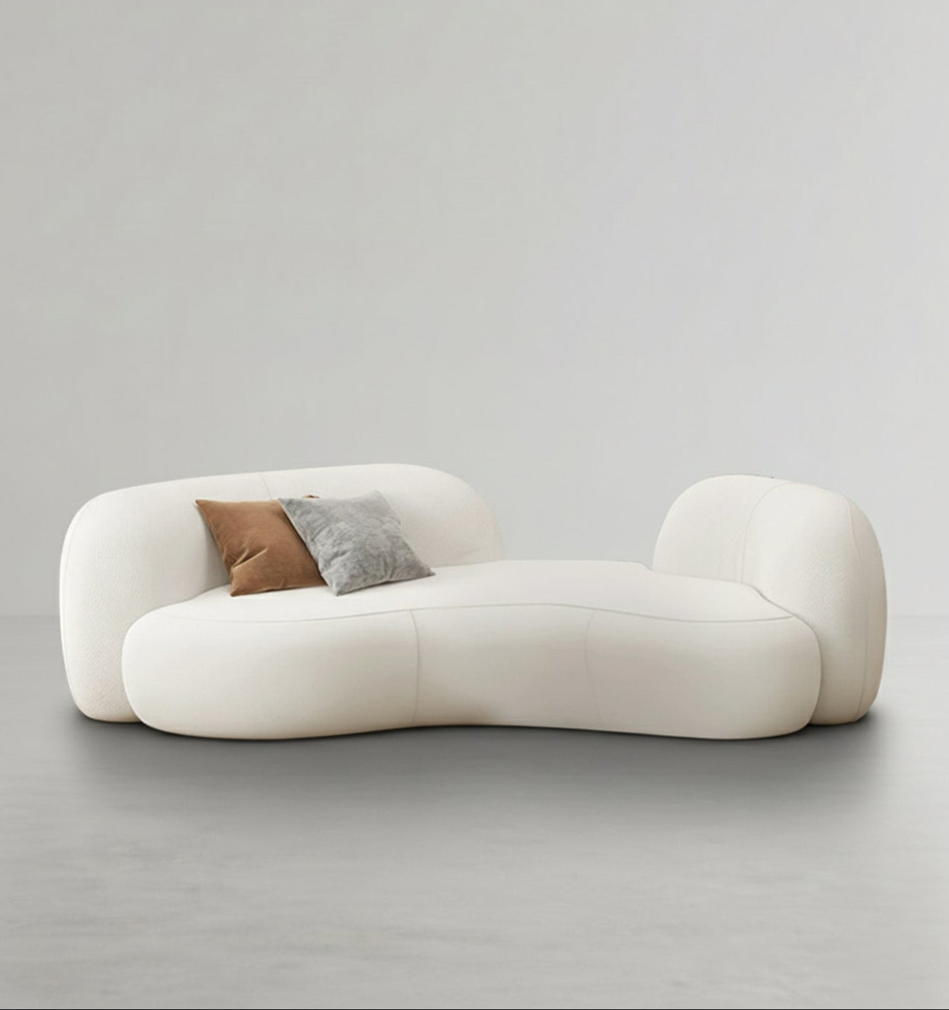 Detail view of Elara Modern Curved Two Seater, Three Seater Sofa, Boucle with small curved sofa